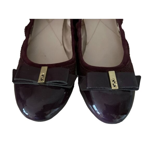 Cole Haan Ballet Flats Purple Color Quilted Suede Leather Gold Bow Size 9.5 - Picture 3 of 12